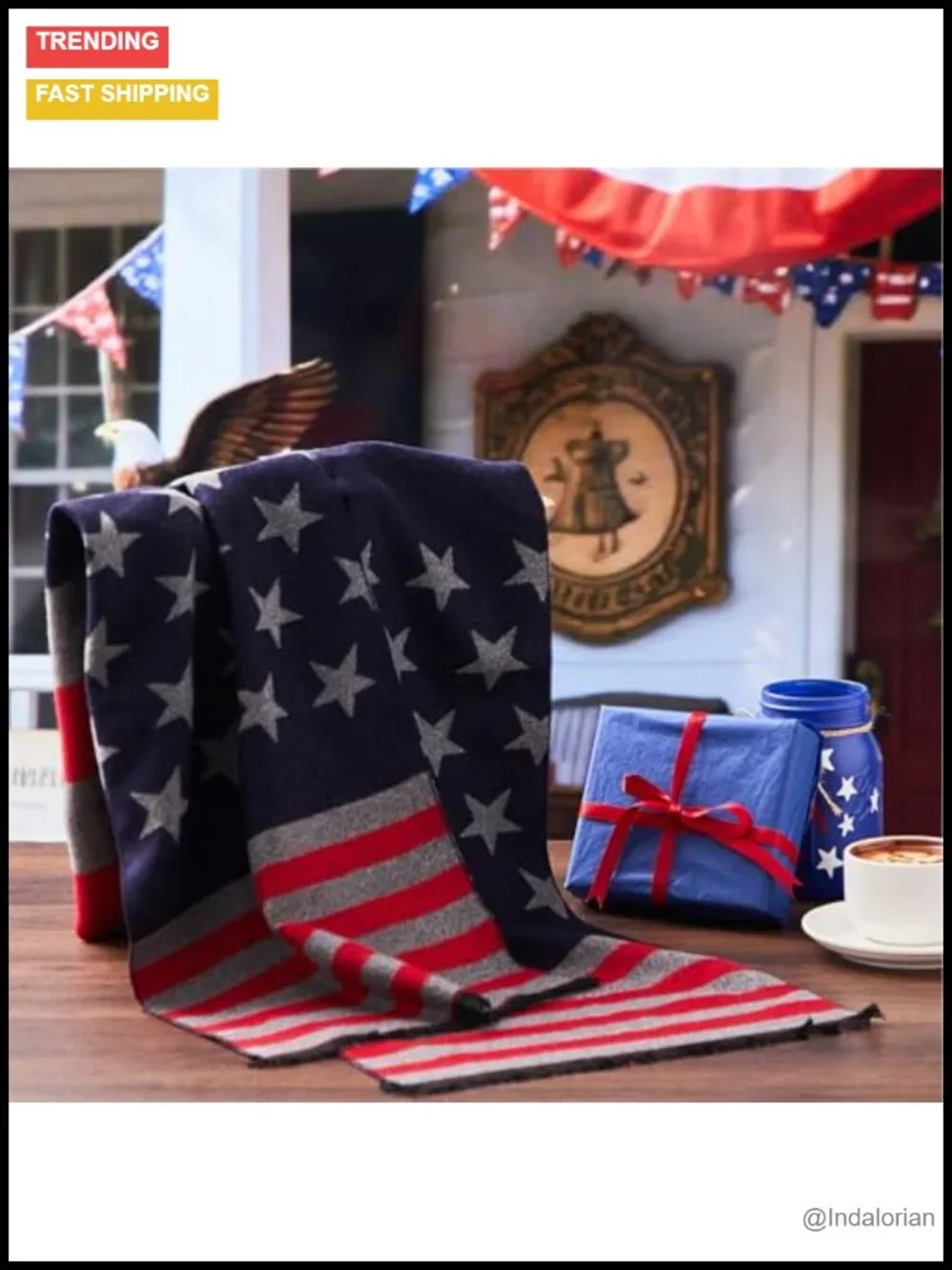 USA Flag Scarf Extra Long Warm Unisex Winter Scarf Striped Fringe